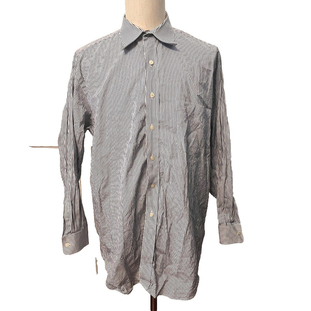 PAUL FREDERICK Dress Shirt Men's 17.5-34 80s Two Ply Cotton Pinpoint Oxford Blue
